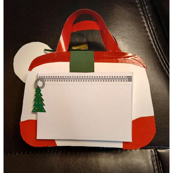 Handmade Paper Purse Gift Bag Gift Card Holder Christmas Poinsettias Magnet - Picture 4 of 9